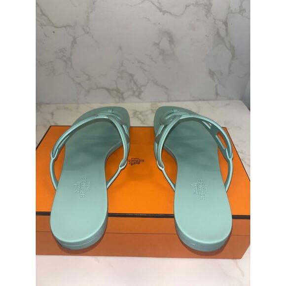 HERMES H CHYPRE BLUE BLEU CRISTAUX EPSOM LEATHER SANDALS  Hermès Blue Sandals